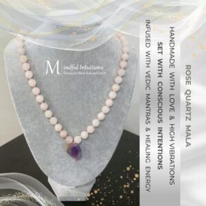 Rose Quartz Crystal MALA Infused with Healing Reiki Energy & Vedic Mantras